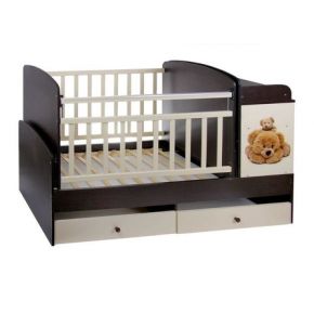 Кровать детская Папа карло «Мишки», с пеленальным столиком, венге-ваниль